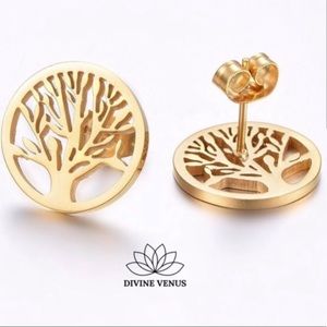 Tree of Life Gold Plated Stainless Steel Earrings